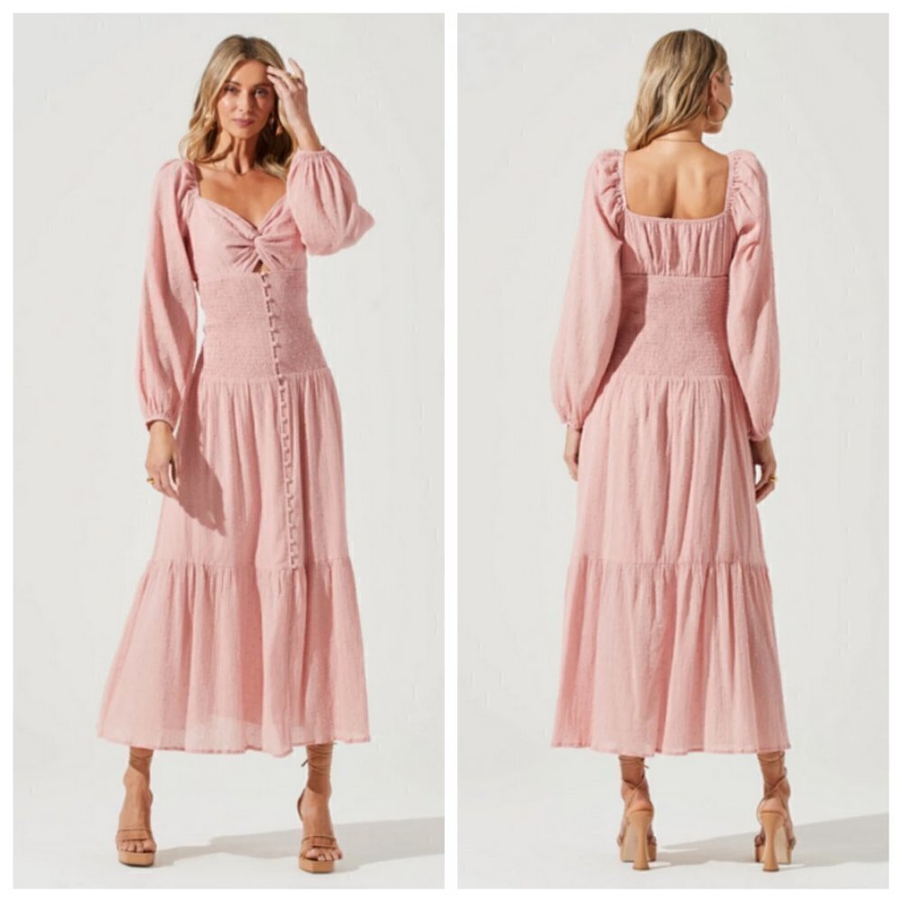 💕ASTR THE LABEL💕 Long Sleeve Twist Bust Dress ~ Soft Pink XL NWT